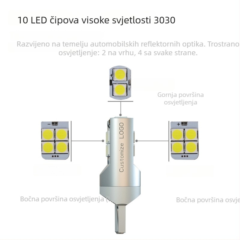 LED unutarnja lampica za čitanje u autu, model T10-10W-3030, 3W, 10-28V, 400 lm, 6000-6500K