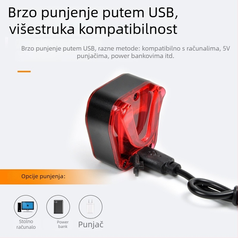 Zadnje svjetlo za bicikl USB – noćna vožnja, sigurnosno upozorenje, kompatibilno s brdskim biciklima, marka Shenyu