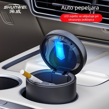 Automobilski pepeljara s poklopcem i LED svjetlom, plastična, model SD-1204, težina 113 g, za kućnu i automobilsku upotrebu, mogućnost prilagodbe