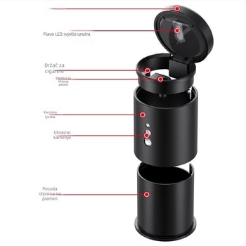 Automobilski pepeljara s poklopcem i LED svjetlom, plastična, model SD-1204, težina 113 g, za kućnu i automobilsku upotrebu, mogućnost prilagodbe