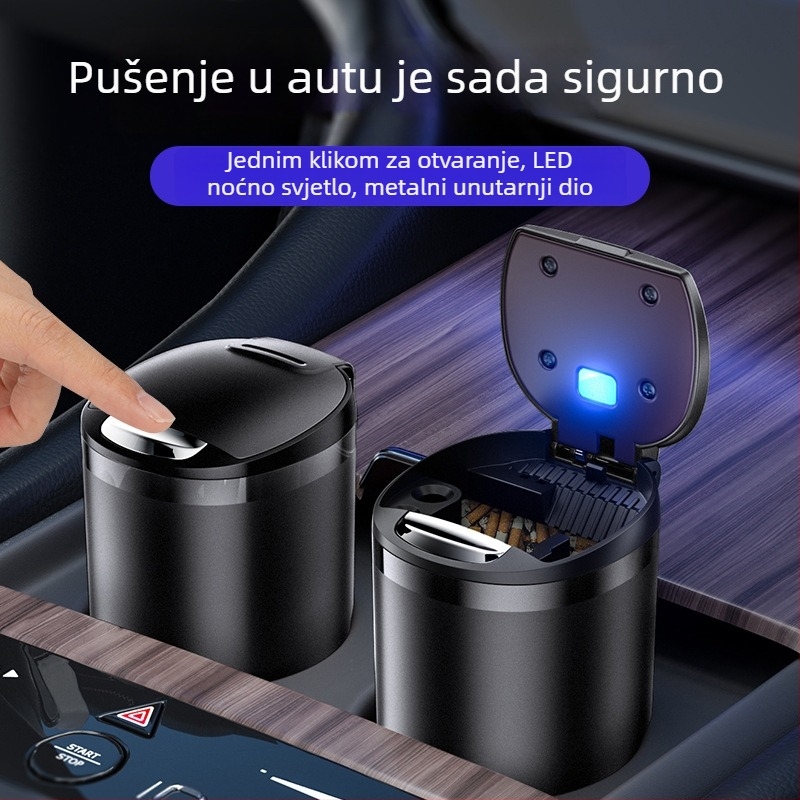 Auto pepeljak s poklopcem na jedan klik, osvijetljen, protiv prolijevanja, pogodan za auto, dom ili ured, model T03