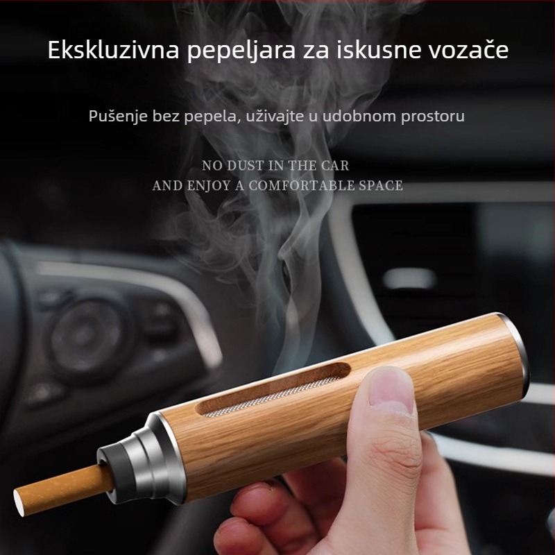 Auto pepeljar — drveni, graviran, dvostruka upotreba za auto i dom, 55 g