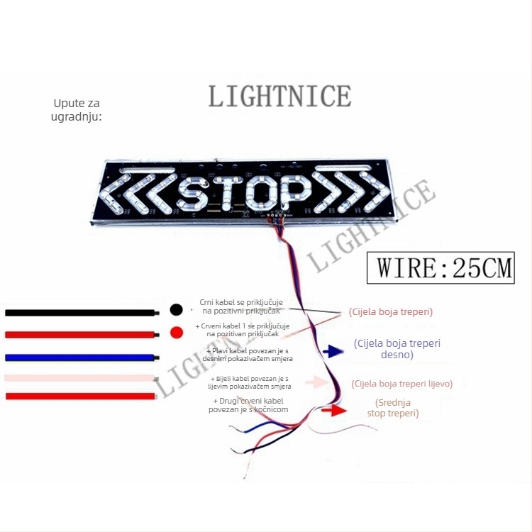 Zadnje svjetlo motocikla s kočnicom i pokazivačem smjera, upozoravajuće Stop Arrow svjetlo za izbjegavanje sudara straga (12V, ABS, Lightnice)