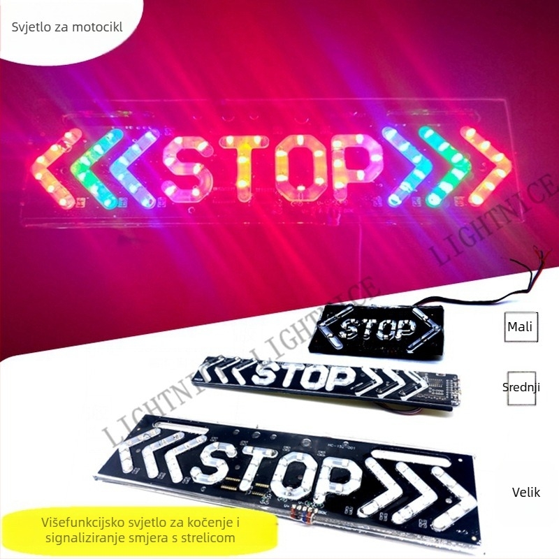 Zadnje svjetlo motocikla s kočnicom i pokazivačem smjera, upozoravajuće Stop Arrow svjetlo za izbjegavanje sudara straga (12V, ABS, Lightnice)