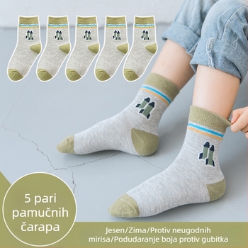 Dječje čarape za dječake, s karikaturnim uzorkom, pamuk, srednje dužine, tople za zimu i proljeće-jesen, protiv mirisa, 5 pari