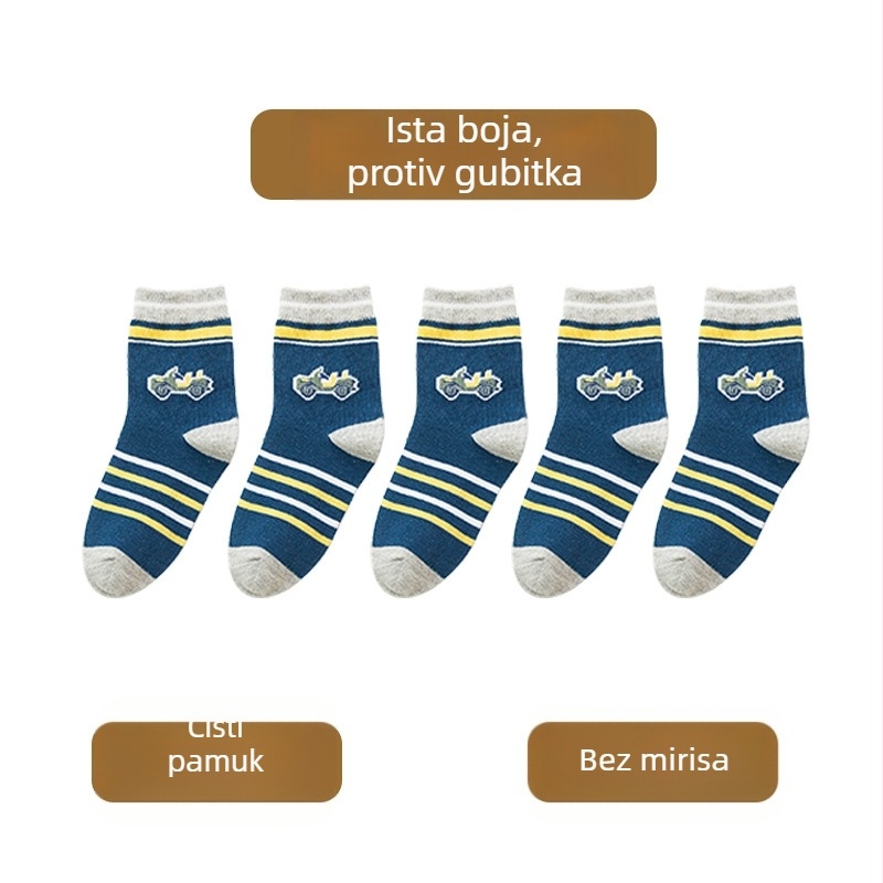 Dječje čarape za dječake, s karikaturnim uzorkom, pamuk, srednje dužine, tople za zimu i proljeće-jesen, protiv mirisa, 5 pari