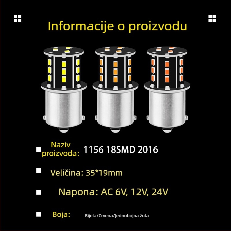 LED auto pokazivač smjera 1156/1157 (2016), 18 LED, 1.8W, 6/12/24V, 50 000 h