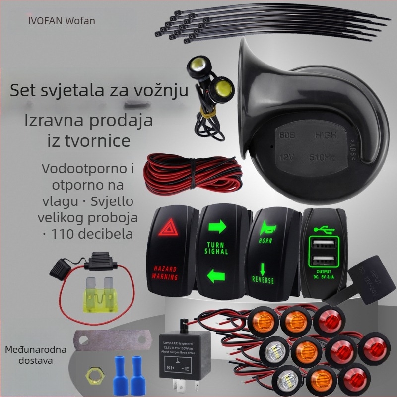 UTV set svjetala sa sirenom i osiguračem, 12V, ABS+željezo, model cp-5220