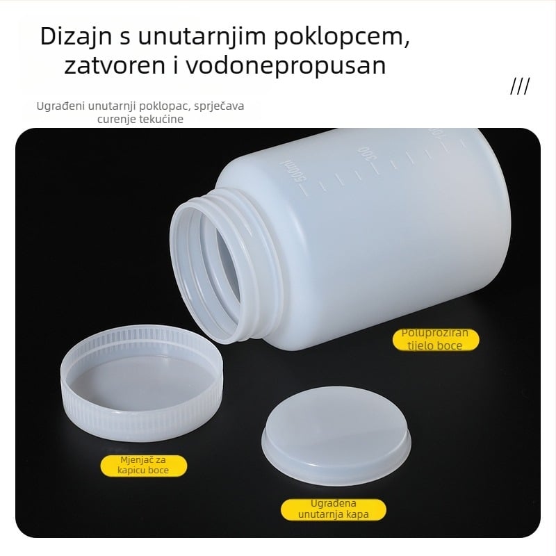 PE plastična boca širokog otvora, unutarnjim kapom i vanjskim poklopom za uzorke