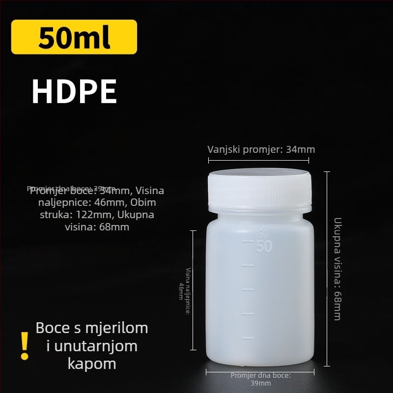 PE plastična boca širokog otvora, unutarnjim kapom i vanjskim poklopom za uzorke