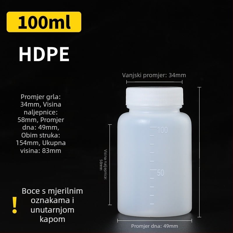 PE plastična boca širokog otvora, unutarnjim kapom i vanjskim poklopom za uzorke