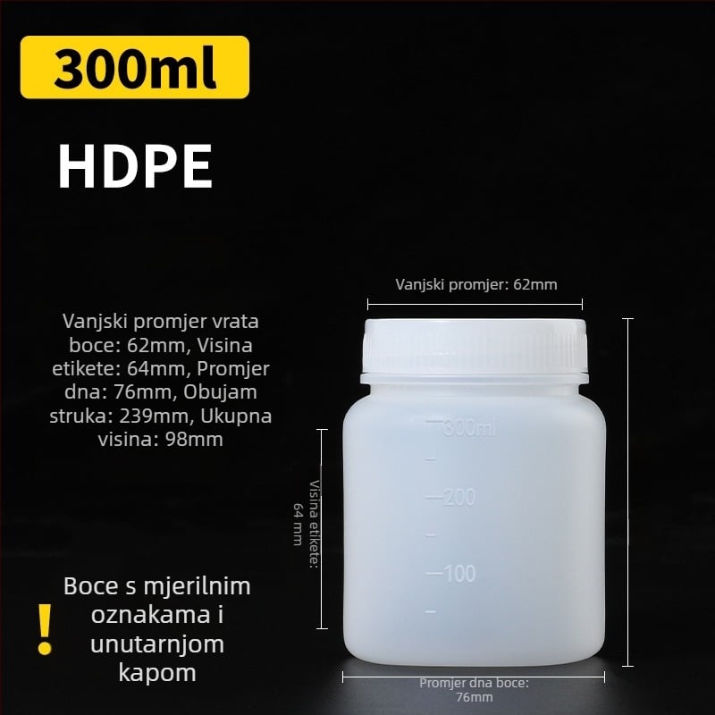 PE plastična boca širokog otvora, unutarnjim kapom i vanjskim poklopom za uzorke