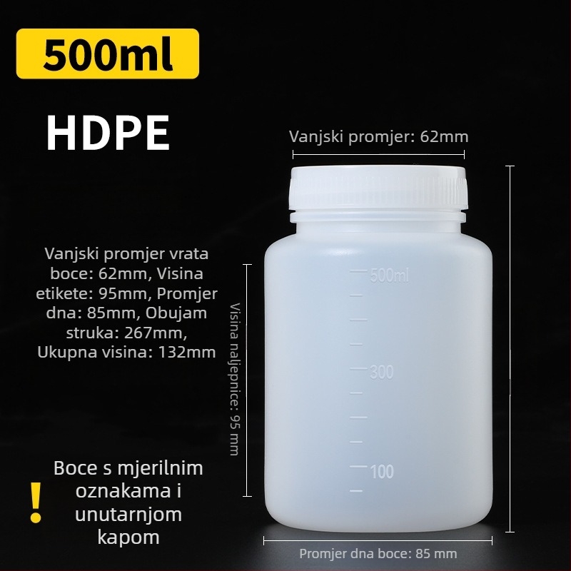 PE plastična boca širokog otvora, unutarnjim kapom i vanjskim poklopom za uzorke