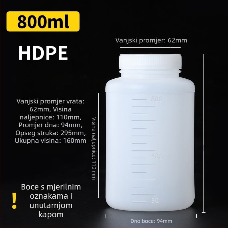 PE plastična boca širokog otvora, unutarnjim kapom i vanjskim poklopom za uzorke