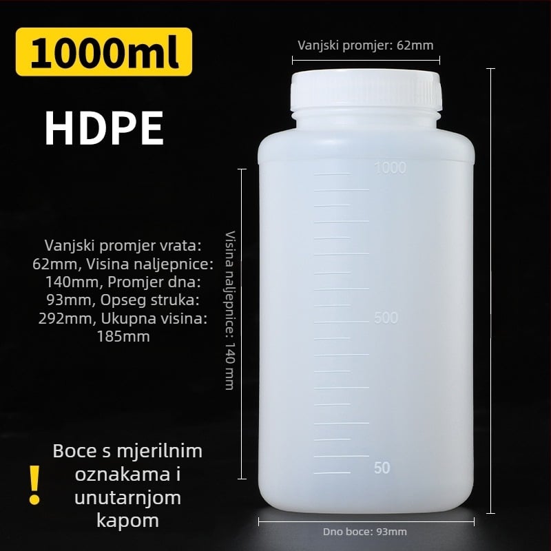 PE plastična boca širokog otvora, unutarnjim kapom i vanjskim poklopom za uzorke