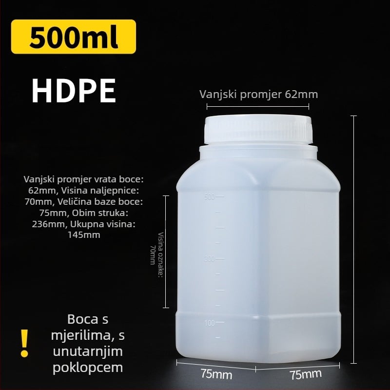 PE plastična boca širokog otvora, unutarnjim kapom i vanjskim poklopom za uzorke