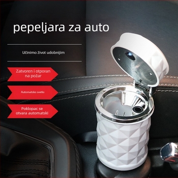 Automobilski pepelnjak s dijamantno izrezanom površinom, LED svjetlo, izlaz zraka otporan na visoke temperature — plastika, 100 g