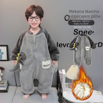 Dječji onesie pidžama od coral fleksa, dvostruka toplina, dinosaurus uzorak, za djecu 3–8 godina, zima