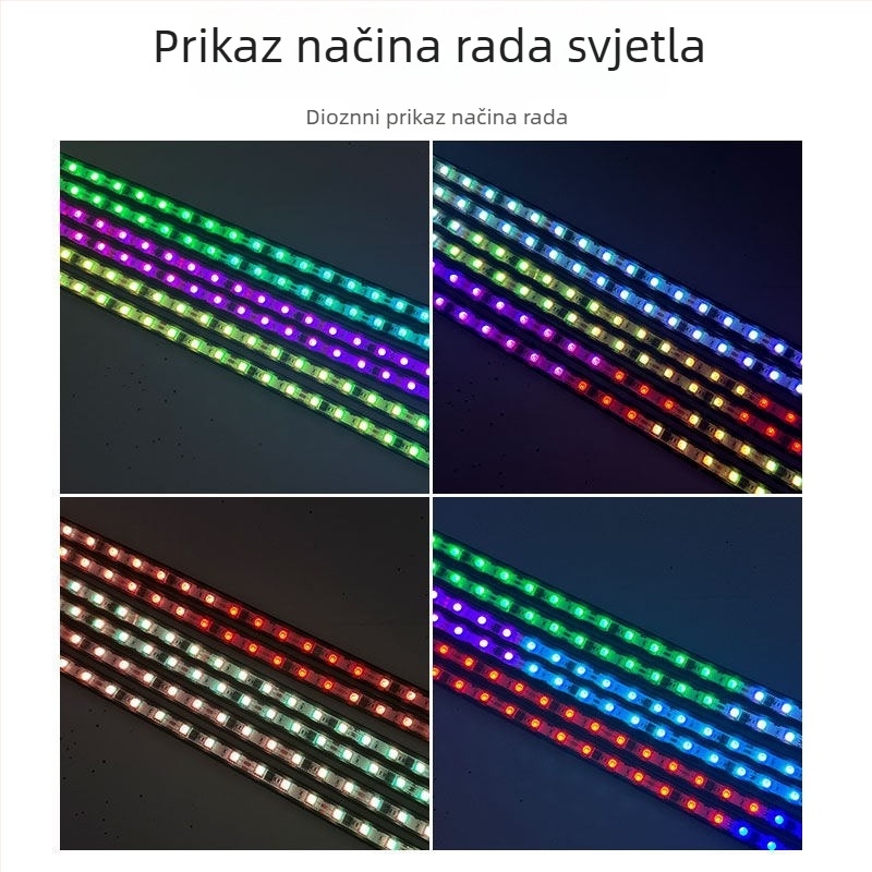 RGB LED traka za automobilsku šasiju, komplet 6 komada, Bluetooth upravljanje aplikacijom, 12V, 300 LED