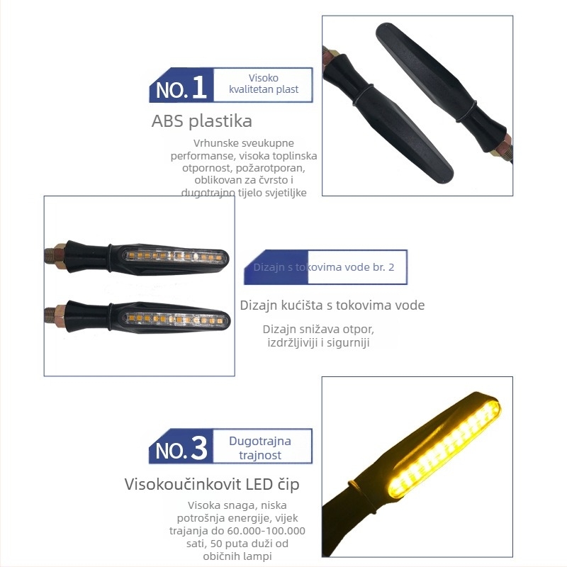 Mododa Fish XCD-51 LED migavac za motocikl — stil tekuće vode, LED izvor, 12V kompatibilnost, trajanje 24 mjeseca
