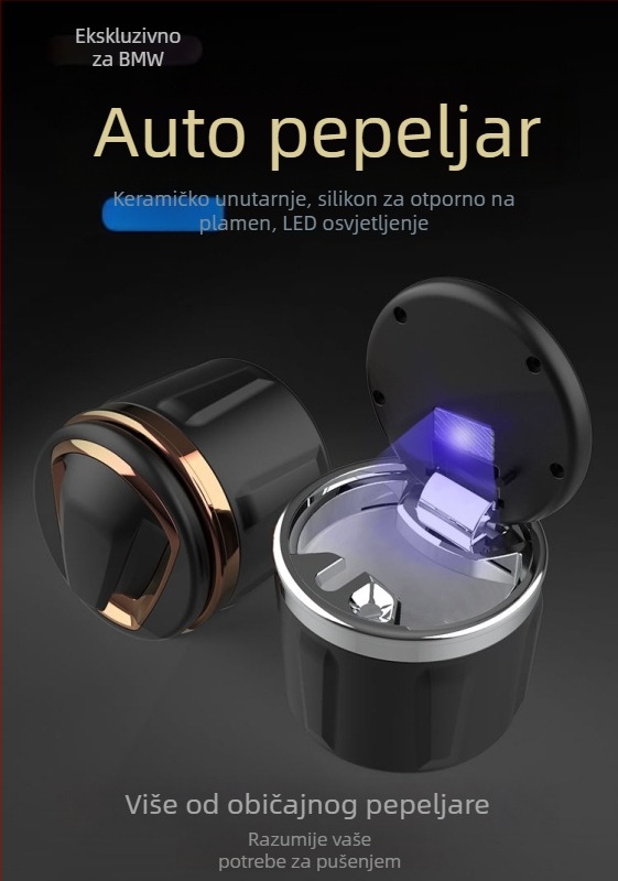 Pepeljara za auto s keramičkom unutarnjom oblogom, završna obrada brusena, pogodna za automobil i ured, prilagodljiva