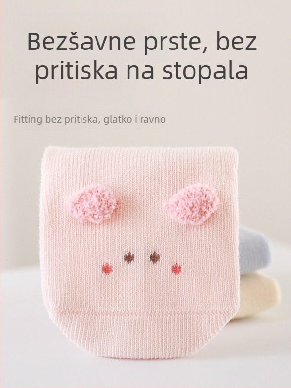Jesen-zimske dječje čarape za novorođenčad, pamukaste čarape, veličina 1–3, dizajn s karikaturalnim ušima, prozračne, unisex