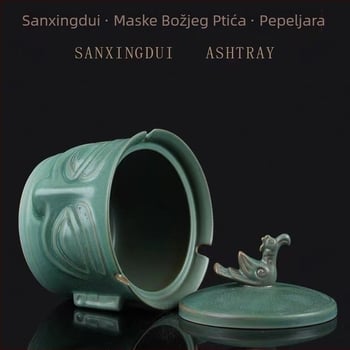 Pepeljak s poklopcem, keramički, dizajn brončane maske Sanxingdui, brend Yuxitang
