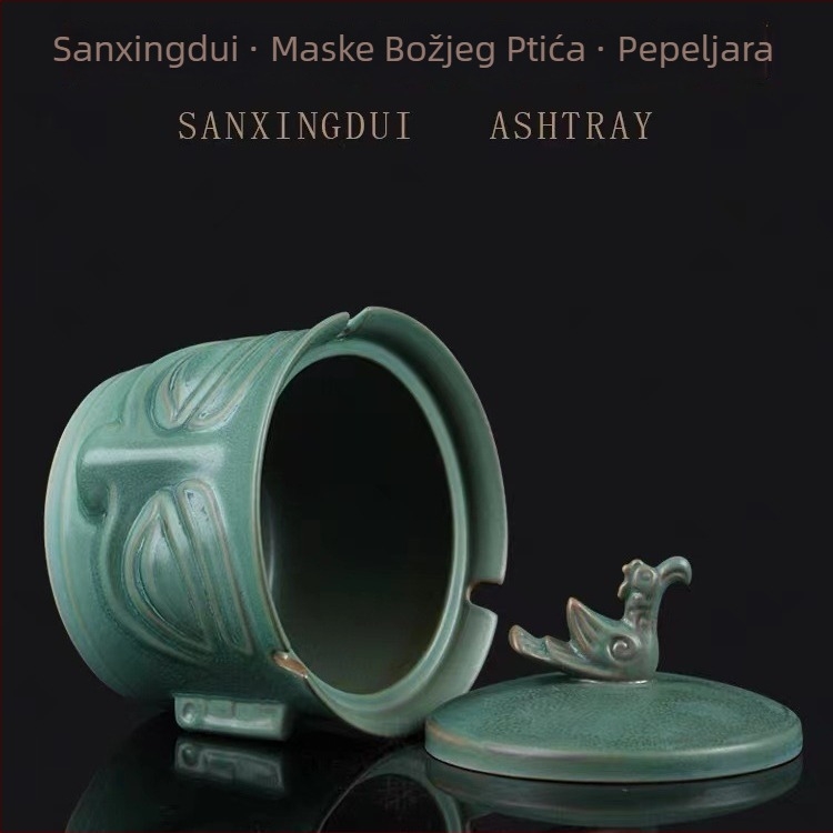 Pepeljak s poklopcem, keramički, dizajn brončane maske Sanxingdui, brend Yuxitang
