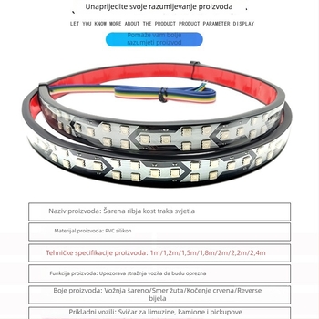 Zadnje svjetlo za automobile i kamione s dizajnom fishbone, šareni tekući LED svjetla, sekvencijalne kočnice i svjetla za skretanje (YALEYIDI; 15W; 12-24V; Model: Symphony small fish bones; Univerzalna kompatibilnost)