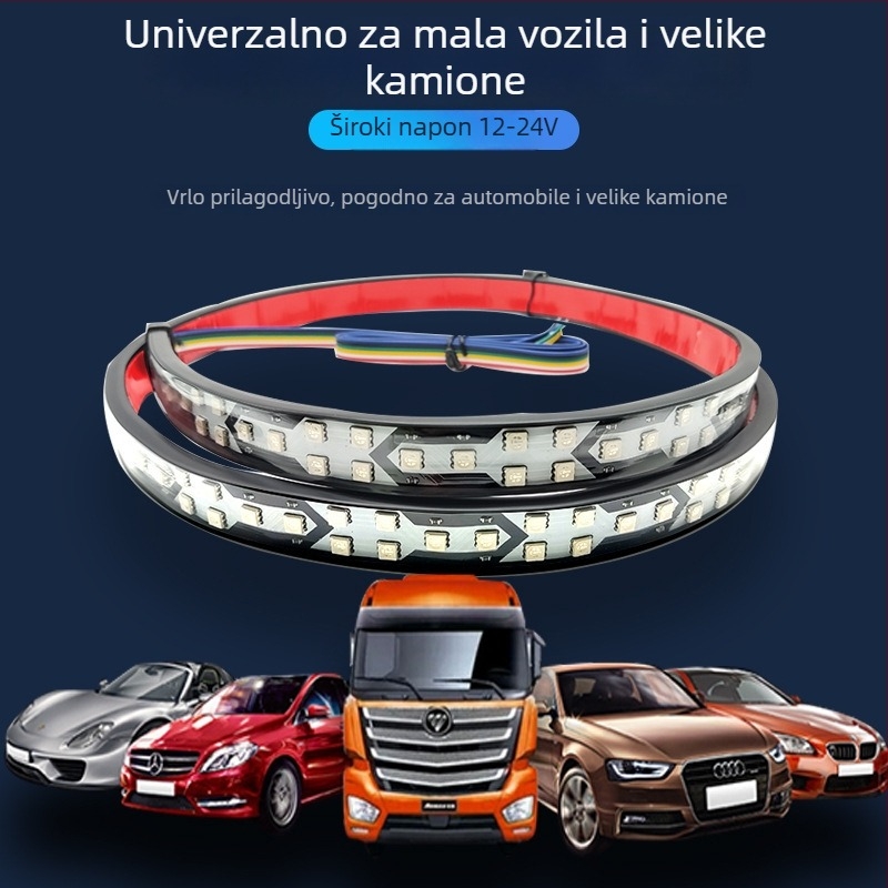 Zadnje svjetlo za automobile i kamione s dizajnom fishbone, šareni tekući LED svjetla, sekvencijalne kočnice i svjetla za skretanje (YALEYIDI; 15W; 12-24V; Model: Symphony small fish bones; Univerzalna kompatibilnost)