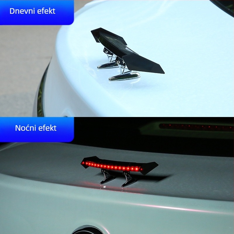 Univerzalni mini stražnji spojler s LED svjetlom i solarnim napajanjem – model Solar tail; 12V, 3W, 0,5A, vijek trajanja 50 000 h.