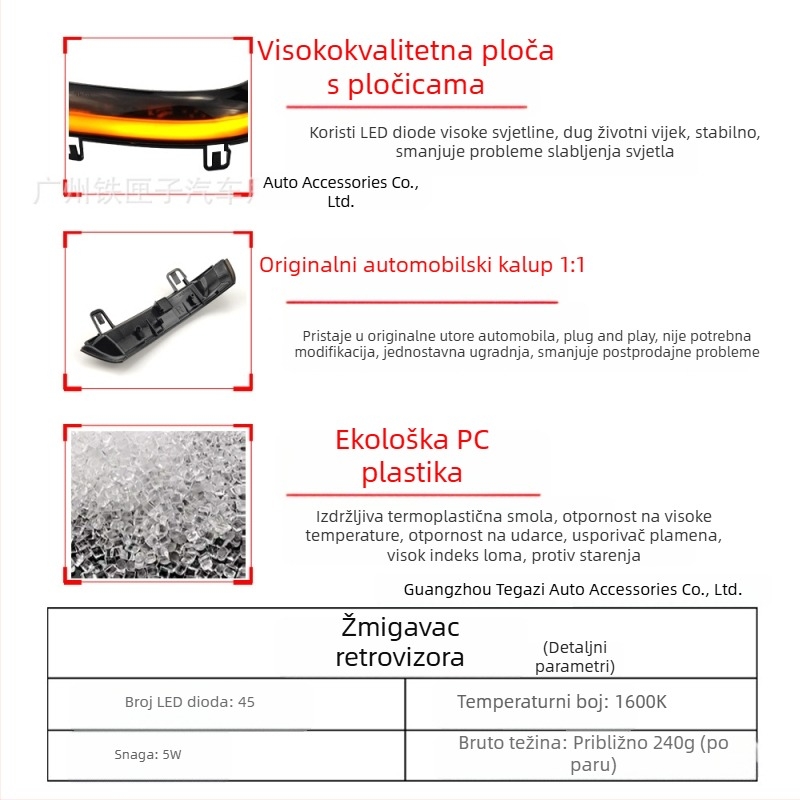 LED signalna lampica za ogledalo retrovizora VW Golf 5 MK5 – 12V, 5W, 1600K, model F04