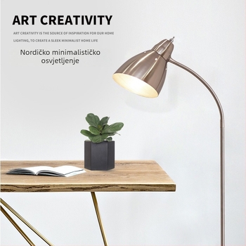 Podna lampa s E27 utičnicom, metalni abažur, tijelo od nehrđajućeg čelika, visina se može podesiti, 220V (CRI 70–80; vijek trajanja 20000 h; rasvjetna površina 5–10 m²; bez izvora svjetla)