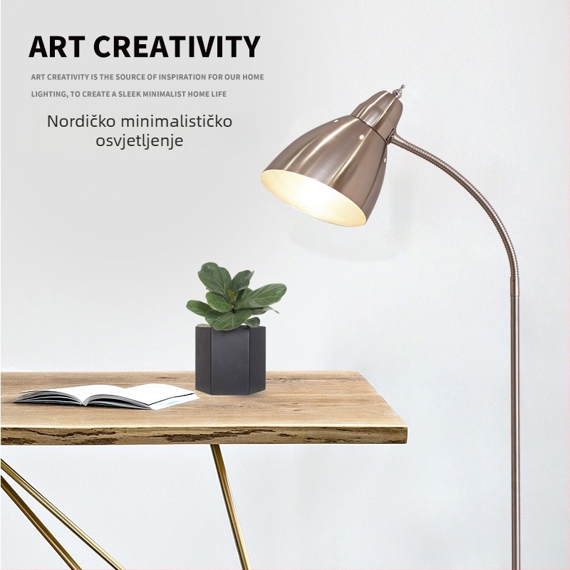 Podna lampa s E27 utičnicom, metalni abažur, tijelo od nehrđajućeg čelika, visina se može podesiti, 220V (CRI 70–80; vijek trajanja 20000 h; rasvjetna površina 5–10 m²; bez izvora svjetla)