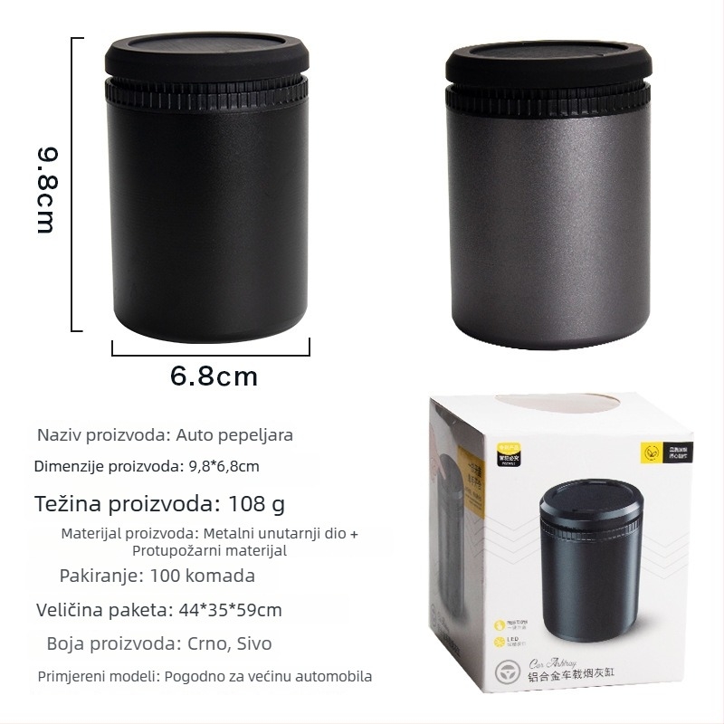 Automobilska pepeljara od aluminijske legure – poklopac s jednim gumbom, brušeni završetak, prilagodljiva obrada (Aluminijska legura; Model: In-car ashtray; Brušeni završetak; Prilagodljiva obrada)