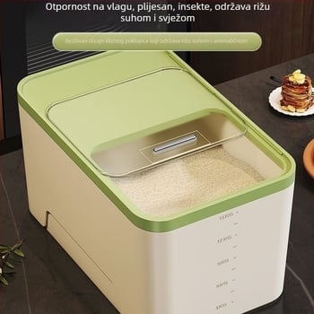 Kutija za skladištenje riže – otporna na vlagu i štetne insekte, polipropilen (PP), kapacitet 10 L ili više, jednostavan moderni dizajn
