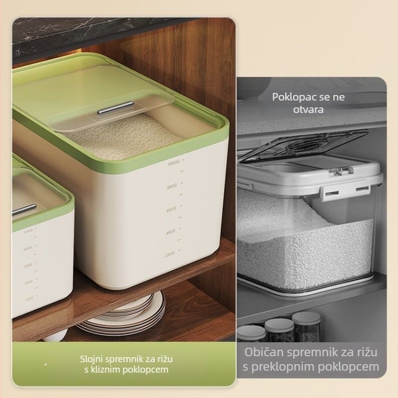 Kutija za skladištenje riže – otporna na vlagu i štetne insekte, polipropilen (PP), kapacitet 10 L ili više, jednostavan moderni dizajn