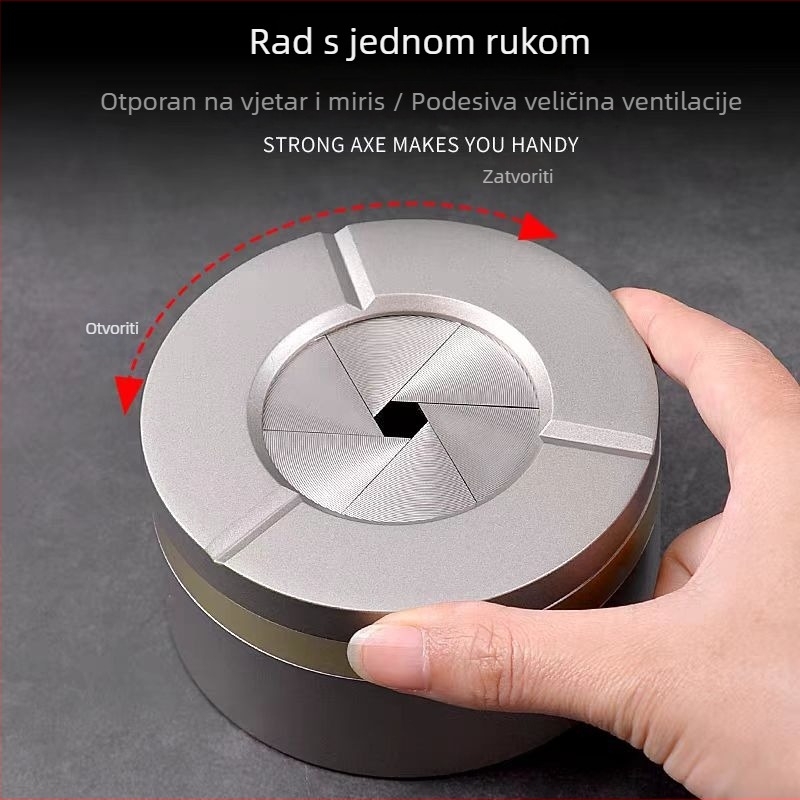 Pepelnik od aluminijske legure – rotirajući, s poklopcem, mogućnost ispisivanja logotipa, prilagodba dostupna, pogodna za dom i automobil