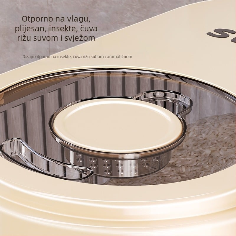 Posuda za rižu s kliznim poklopcem, 30 L, prehrambenog PP plasta, zapečaćena, zaštita od vlage i insekata