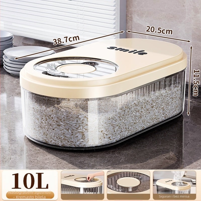 Posuda za rižu s kliznim poklopcem, 30 L, prehrambenog PP plasta, zapečaćena, zaštita od vlage i insekata