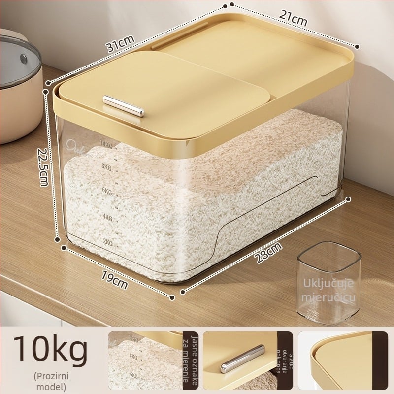 Yunxuan kutija za skladištenje riže, hrana-kvaliteta, otporna na insekte i vlagu, zatvoreni spremnik za žitarice i brašno, PP plastika, kapacitet 10 L+