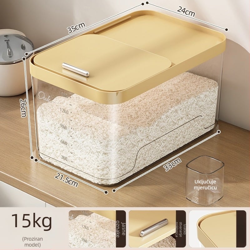 Yunxuan kutija za skladištenje riže, hrana-kvaliteta, otporna na insekte i vlagu, zatvoreni spremnik za žitarice i brašno, PP plastika, kapacitet 10 L+