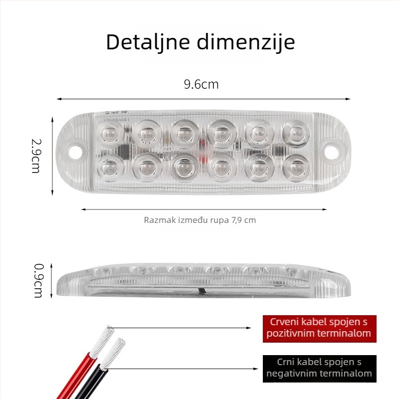 LED upozoravajuće svjetlo za kamione – 12LED, dvostruki red, 12–80V, aluminijska podloga + akrilna maska