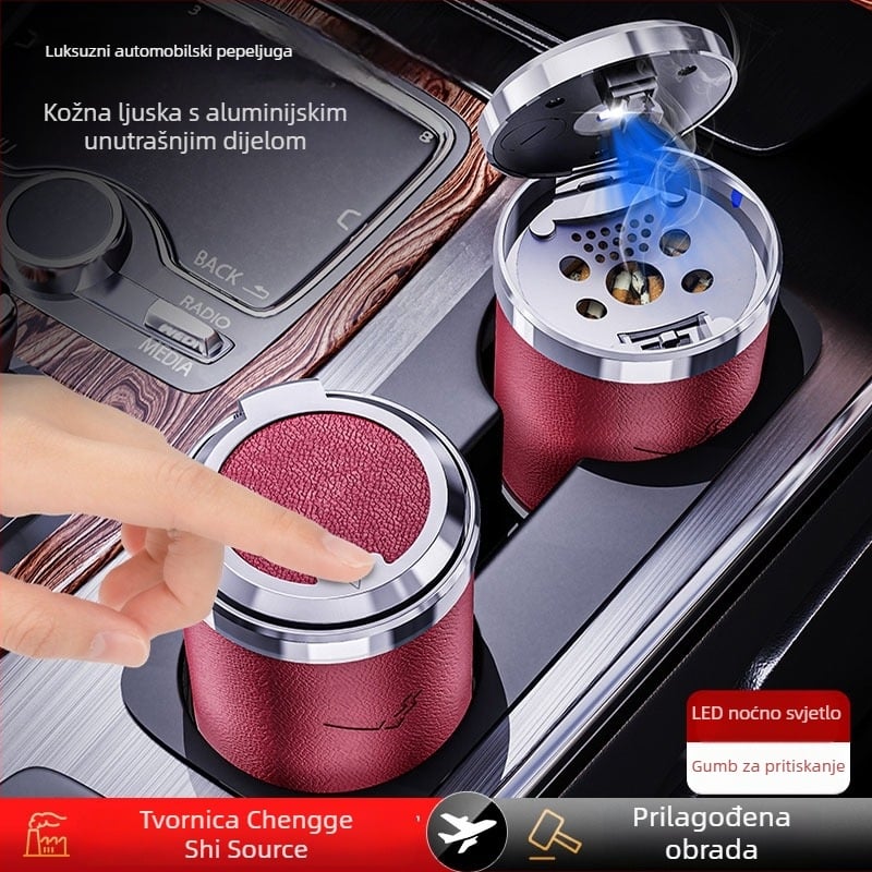 Auto pepeljara, kreativa višefunkcionalna s poklopcem i svjetlom (Metal; Model YHG-B18; Značka Chegoshi; Težina 195 g; Proizvodni proces: Odlijevanje)