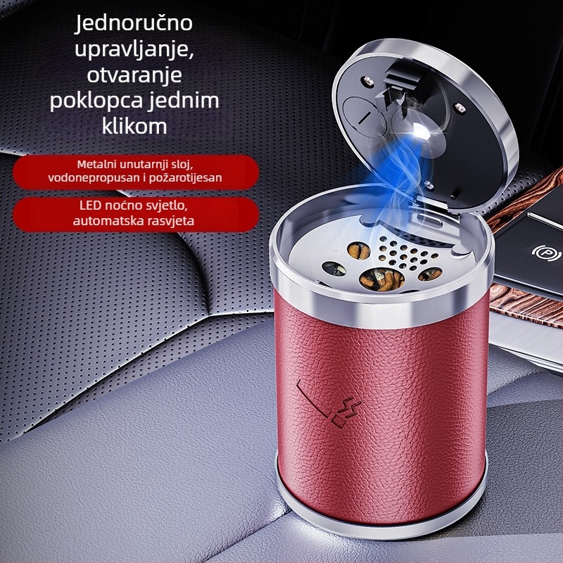 Auto pepeljara, kreativa višefunkcionalna s poklopcem i svjetlom (Metal; Model YHG-B18; Značka Chegoshi; Težina 195 g; Proizvodni proces: Odlijevanje)