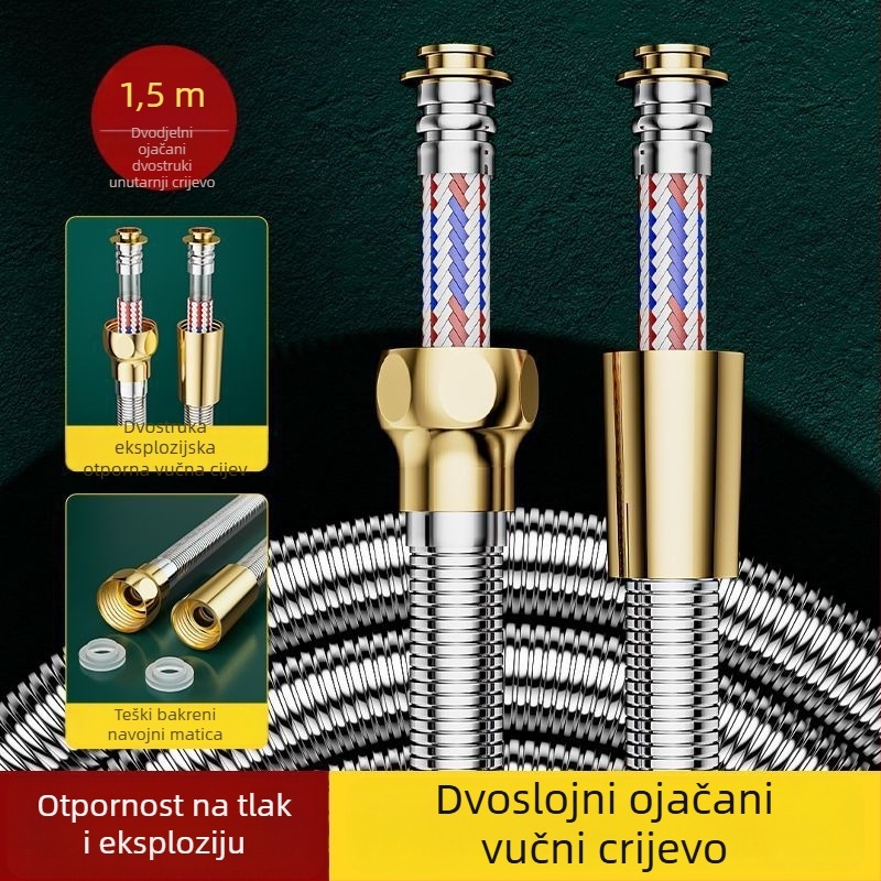 Konektor za tuš cijev i mlaznicu, 304 nehrđajući čelik, model 123, nominalni tlak 1,6 MPa, radna temperatura 0–100°C, ugradnja zatezanjem, moderni minimalistički stil