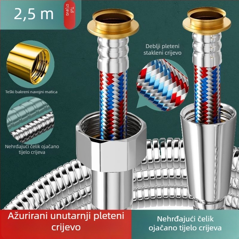 Konektor za tuš cijev i mlaznicu, 304 nehrđajući čelik, model 123, nominalni tlak 1,6 MPa, radna temperatura 0–100°C, ugradnja zatezanjem, moderni minimalistički stil