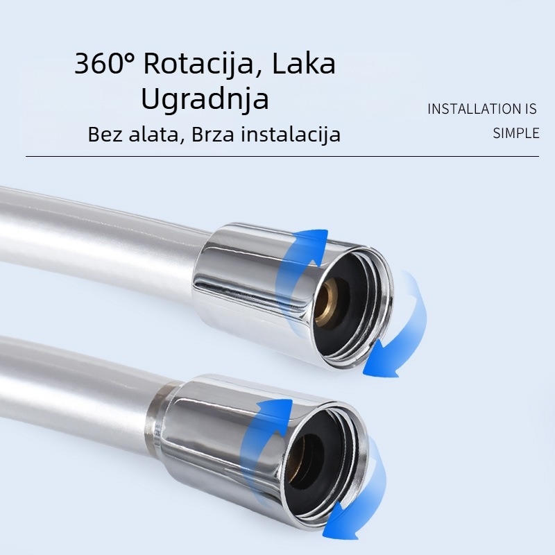 PVC tuš cijev sa spiralnom instalacijom, bez zapetljavanja; materijal PVC, nazivni tlak 10, radna temperatura 50, priključak plastični