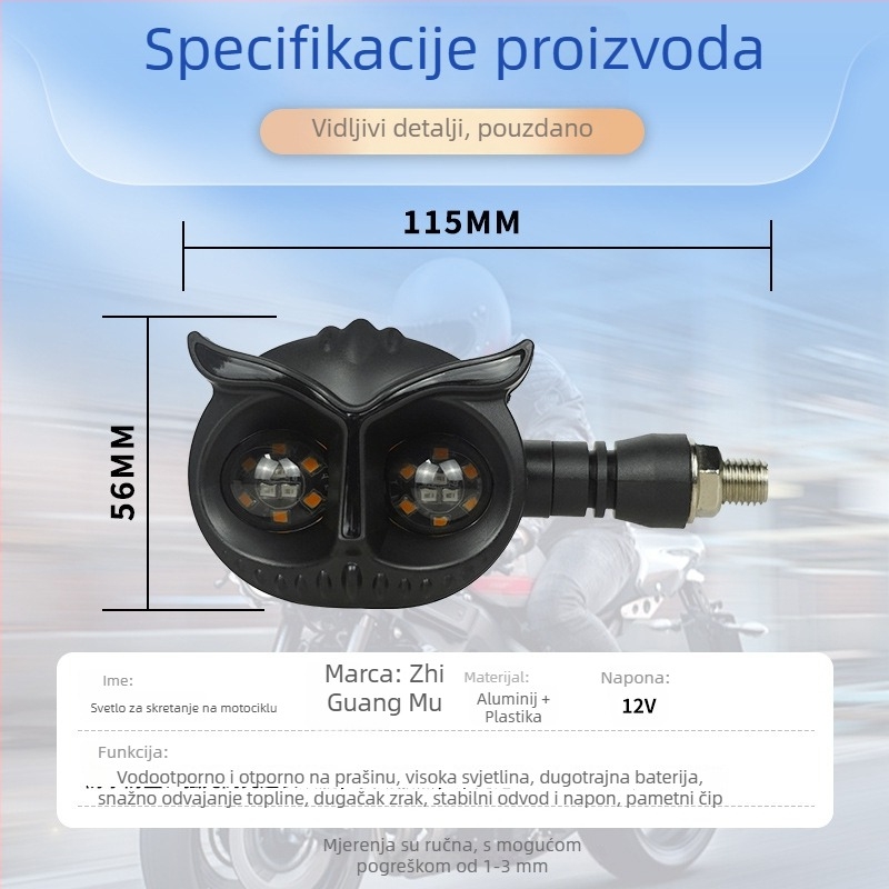 Motociklističke LED indikatorske svjetiljke s Cat-Eye lećom – 0,9 W, 12 V, model 231117, vijek trajanja 30000 h