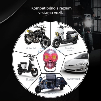 Motociklistički LED reflektor s lobanjom, dvostruka zraka i bljesak, 18W, 12-80V, 3000-4500 lm, aluminijsko kućište, trajanje 50 000 sati